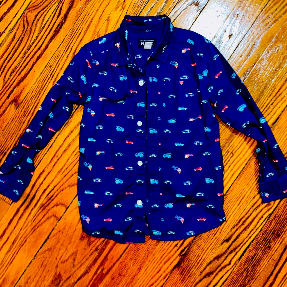 Boys Dad And Me Truck/car Poplin Button Up Shirt-5T